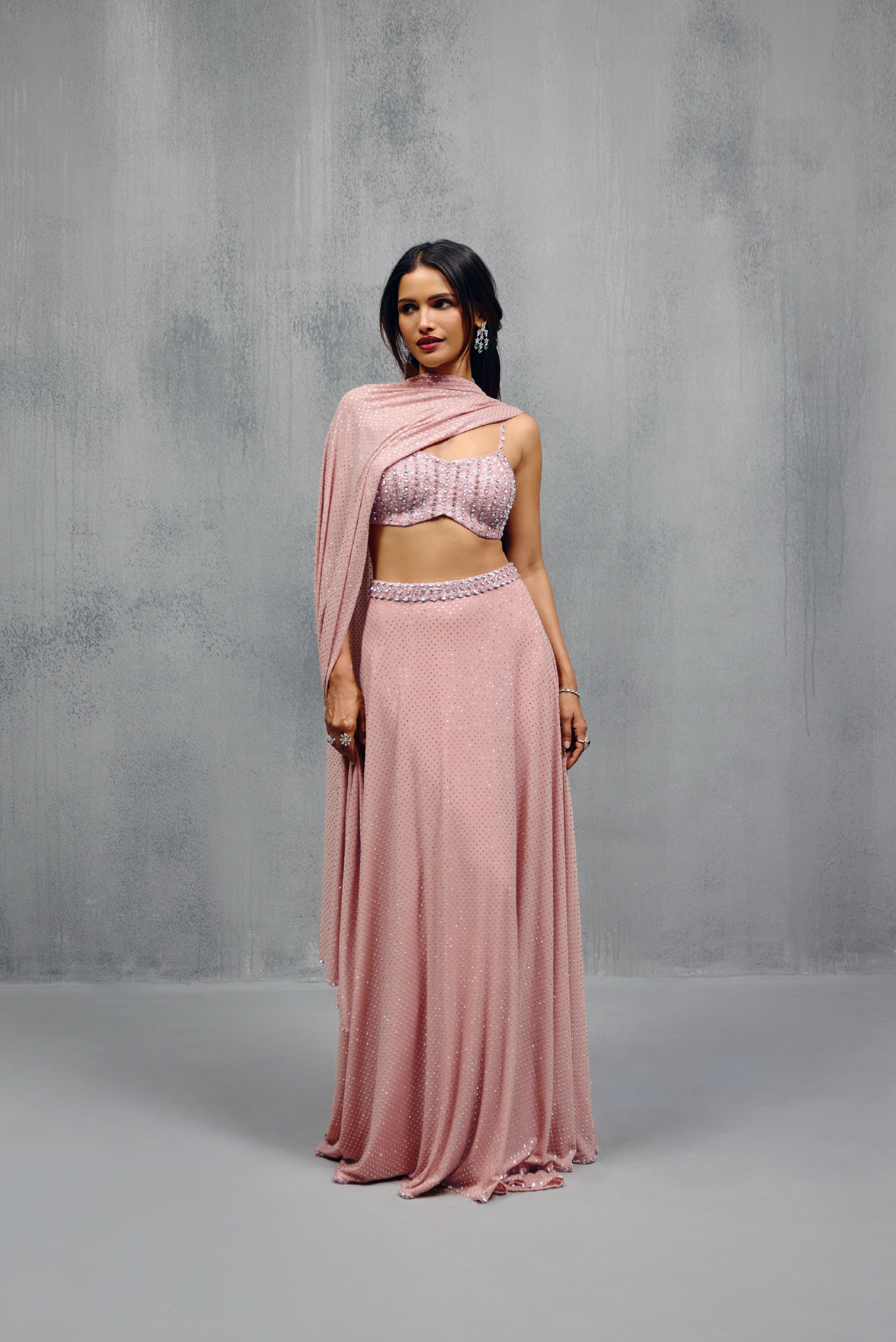 Light Pink Crystal Embellished Lehanga