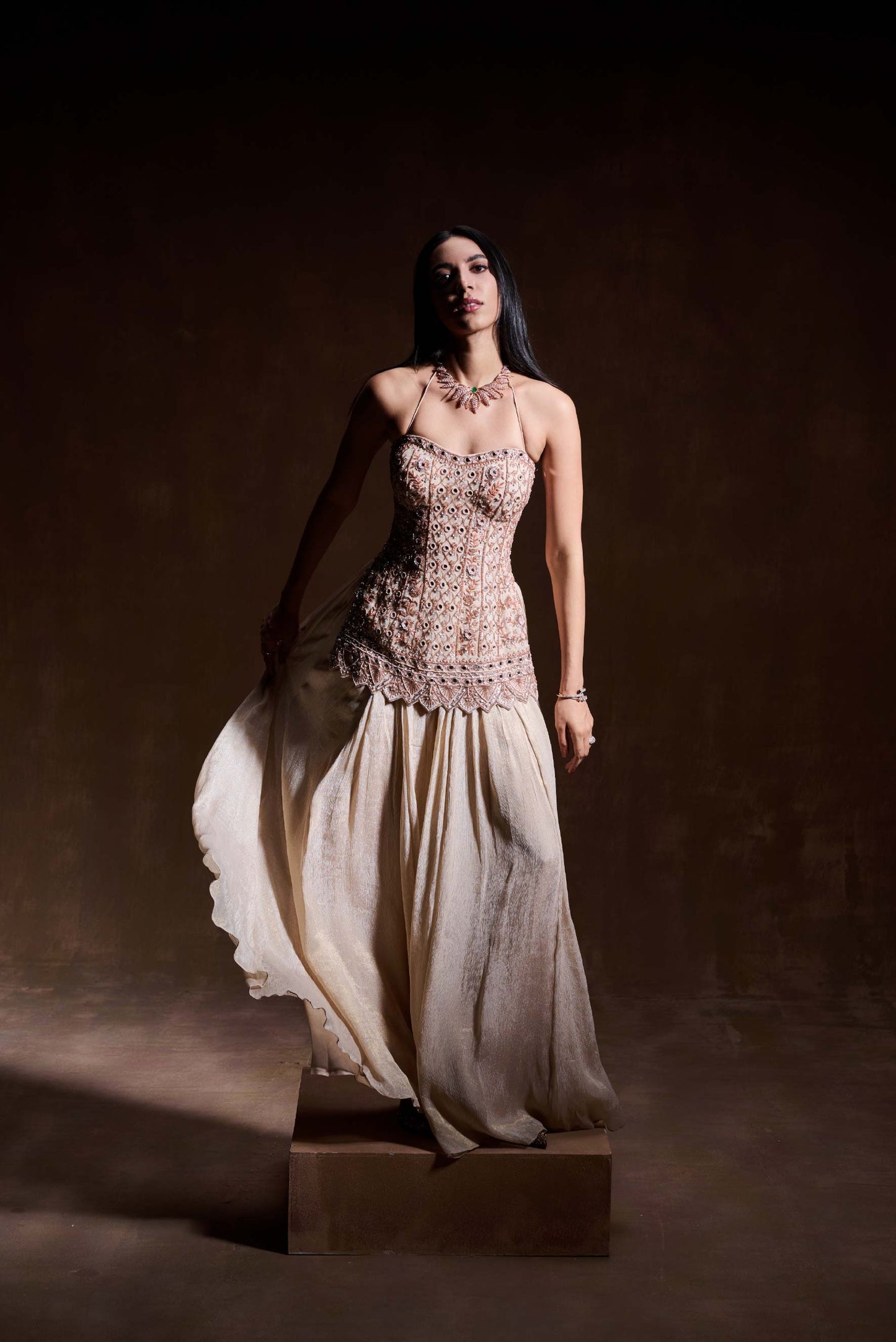 Champagne Embroidered Sharara Set