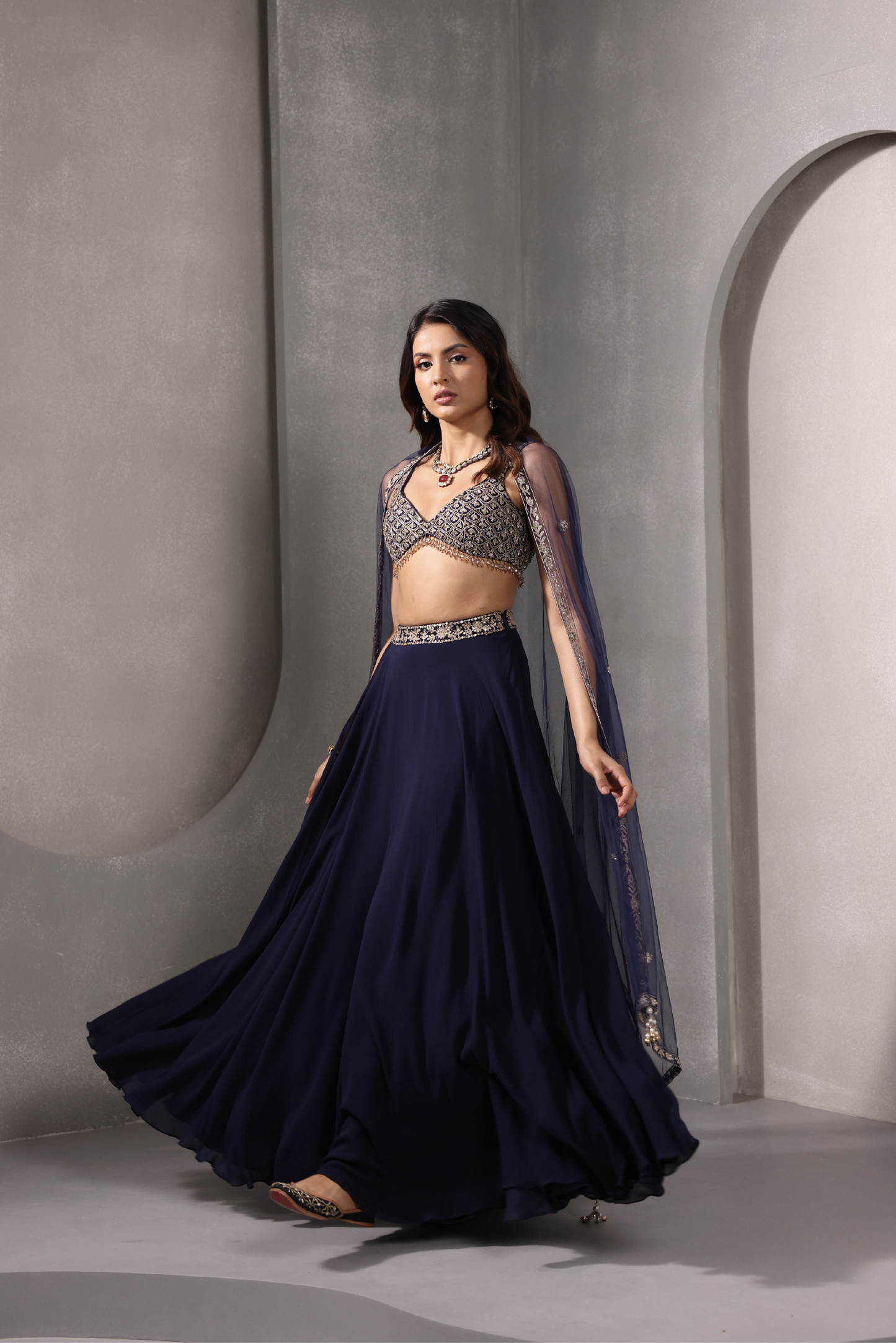 Navy Blue Georgette Lehenga Set
