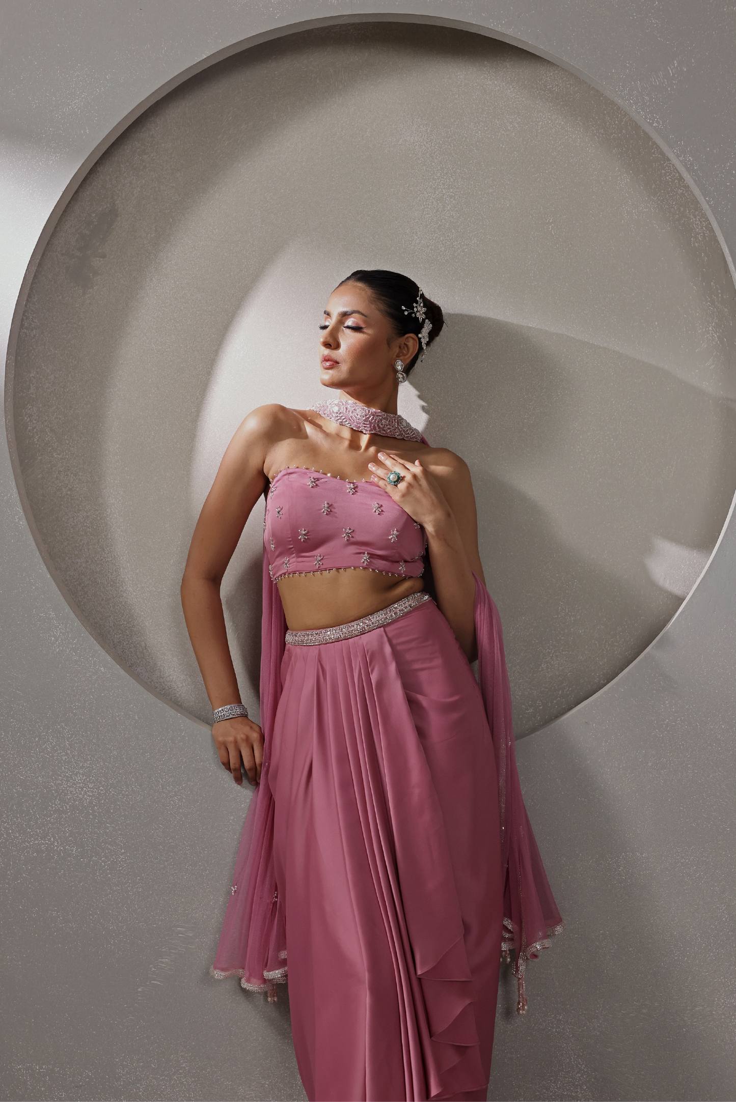 Blush Pink Choker-Drape Dupatta Set