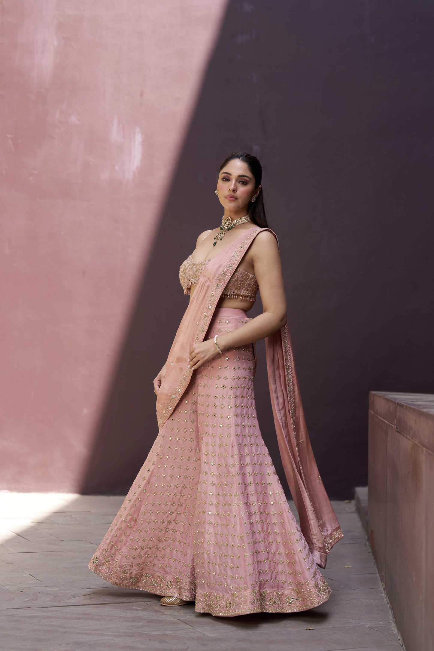 Rose Gold Sharara Drape Set