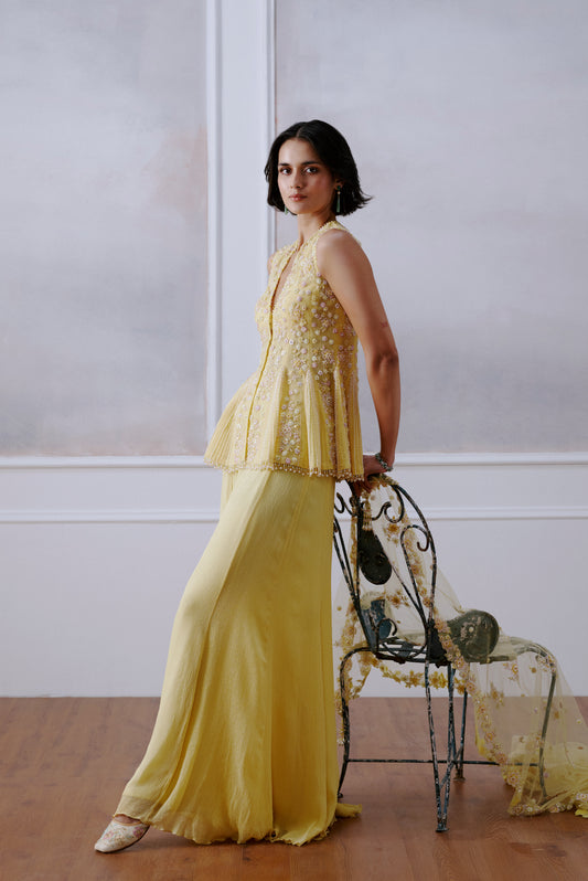 Butter Yellow Floral Kurta Pant Set
