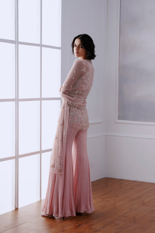 Blush Pink Floral Kurta Pant Set