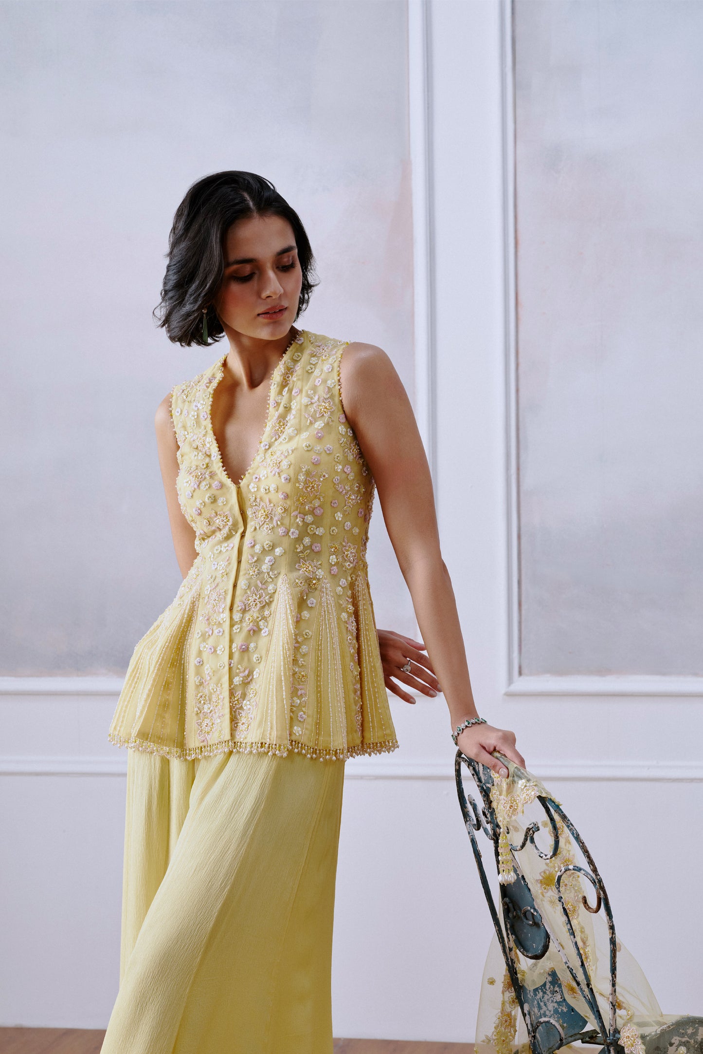 Butter Yellow Floral Kurta Pant Set