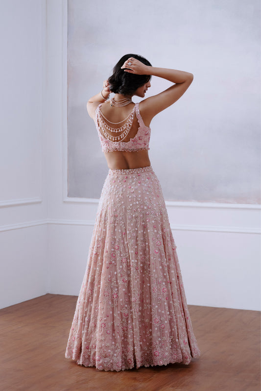 Blush Pink Floral Lehanga Set
