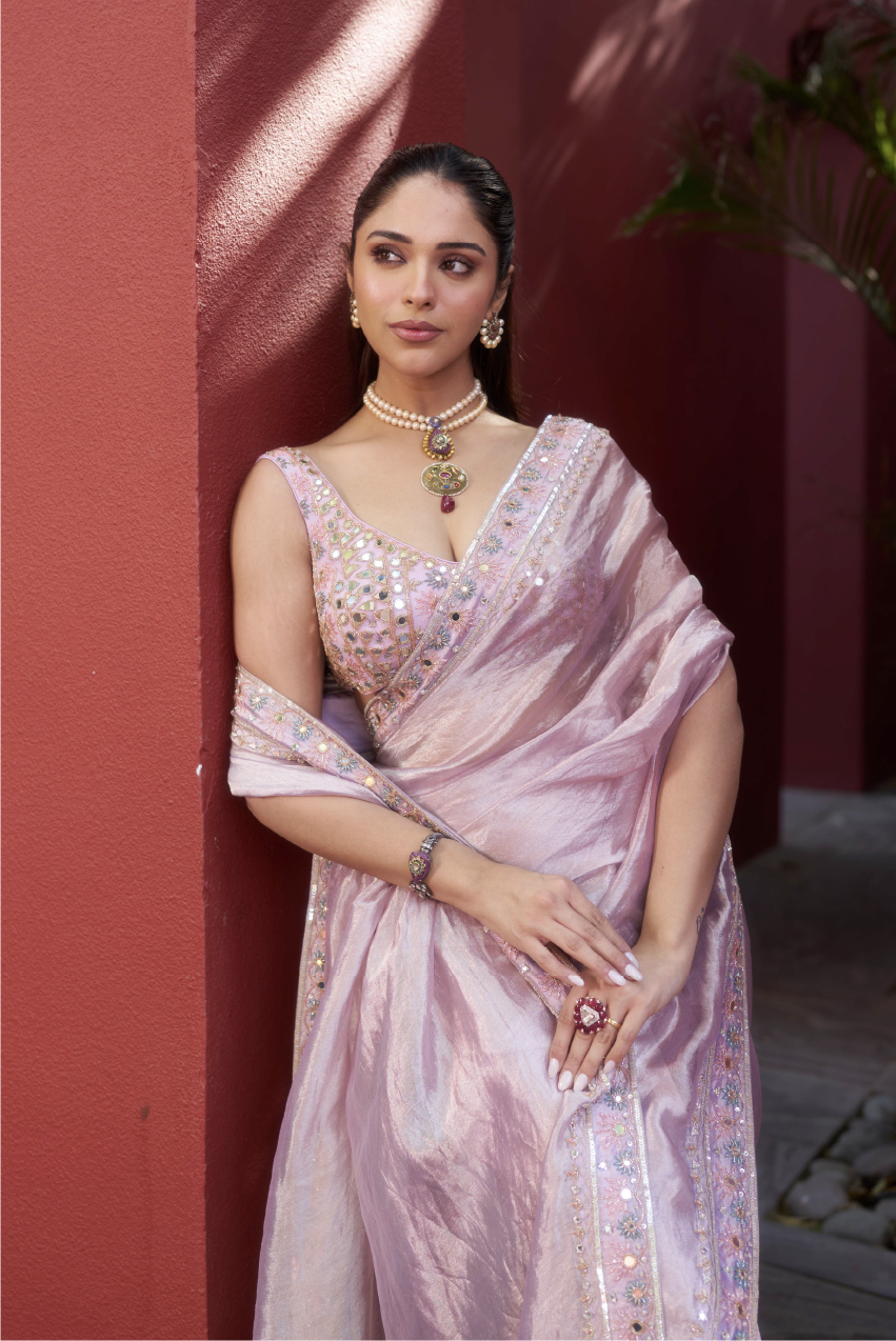Lilac Pure Tissue Sari