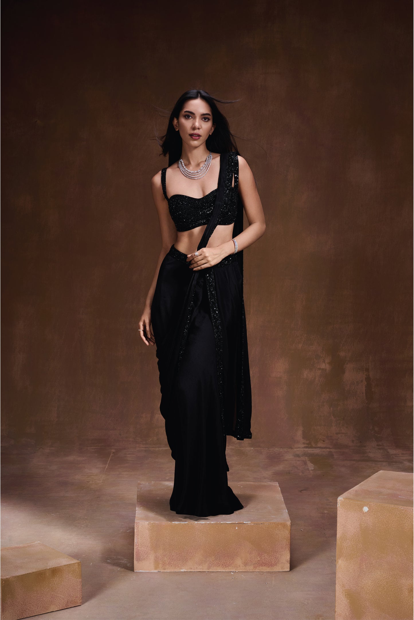 Black Sharara Drape Set