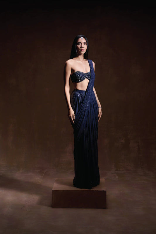 Embroidered Pre-Draped Sequin Saree