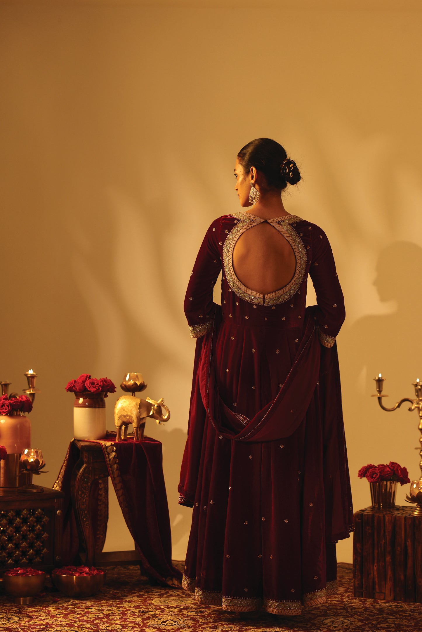 Maroon Velvet Embroidered Anarkali