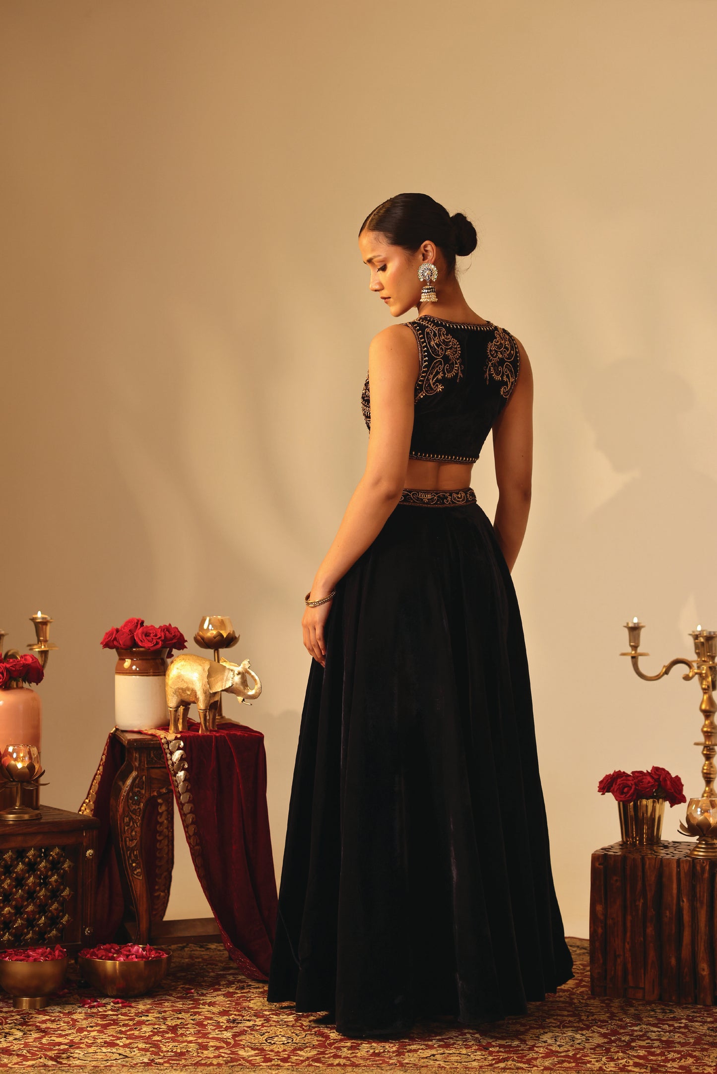 Navy Blue Jacket Style Velvet Lehenga Set