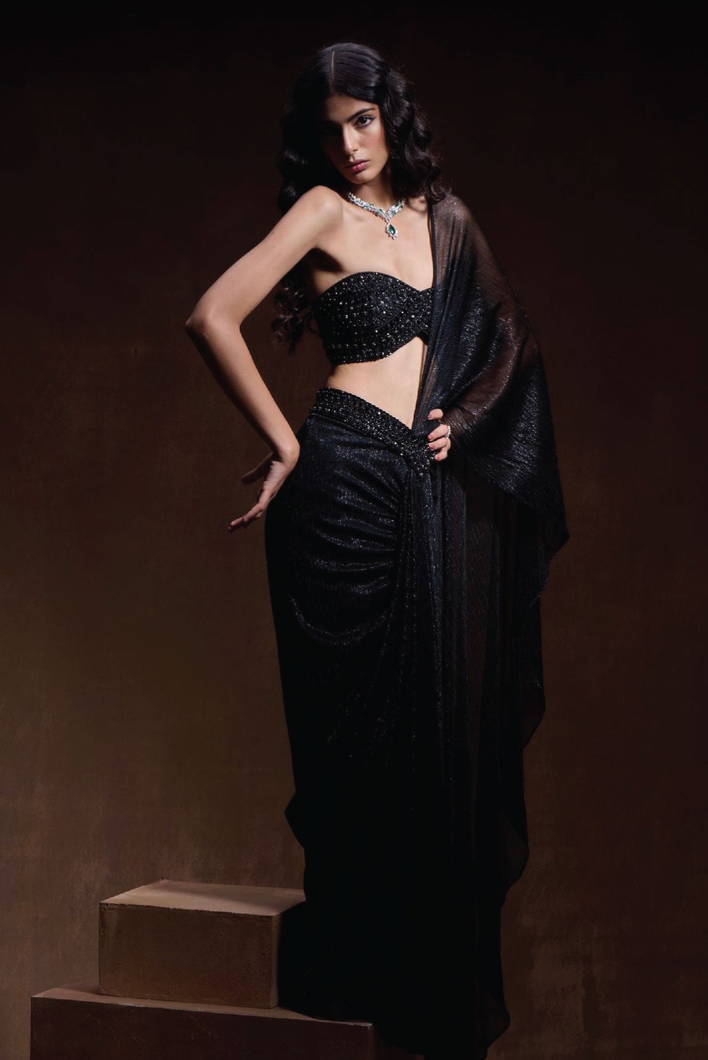 Black Metallic Shimmer Drape Set