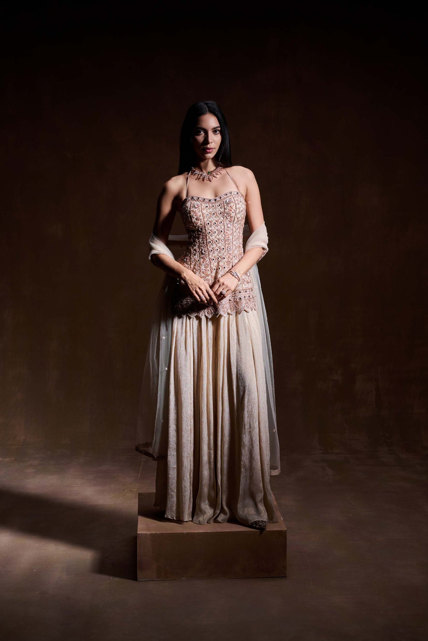 Champagne Embroidered Sharara Set