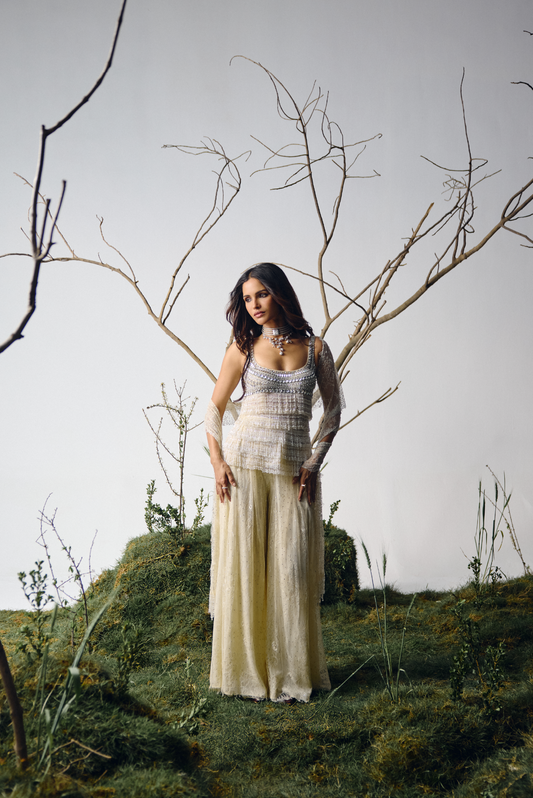 Ivory Fringe Embellished Sharara Set