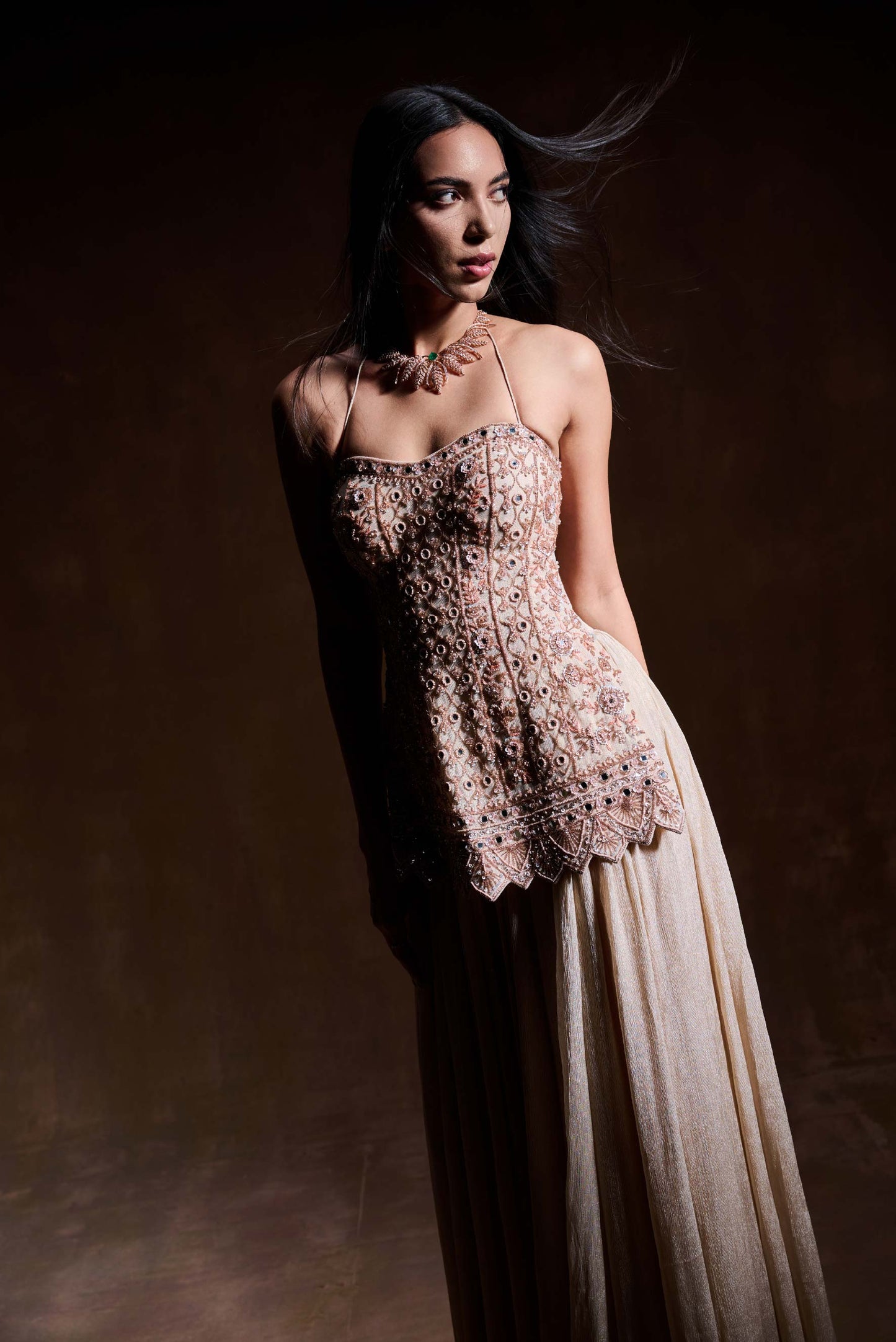 Champagne Embroidered Sharara Set