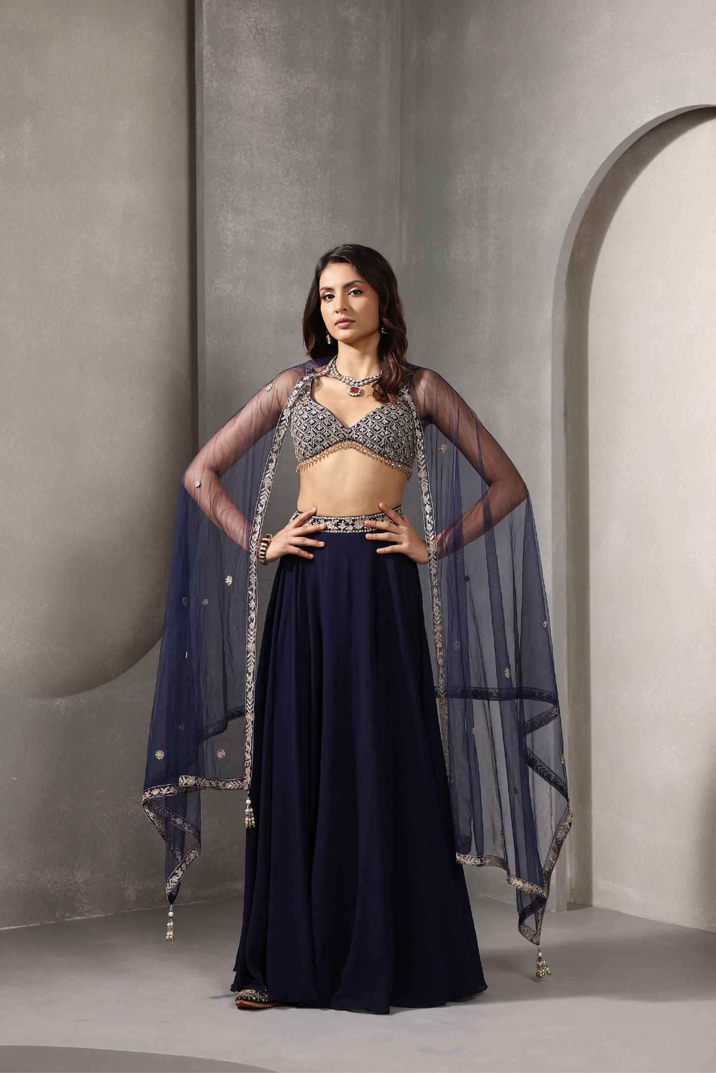 Navy Blue Georgette Lehenga Set