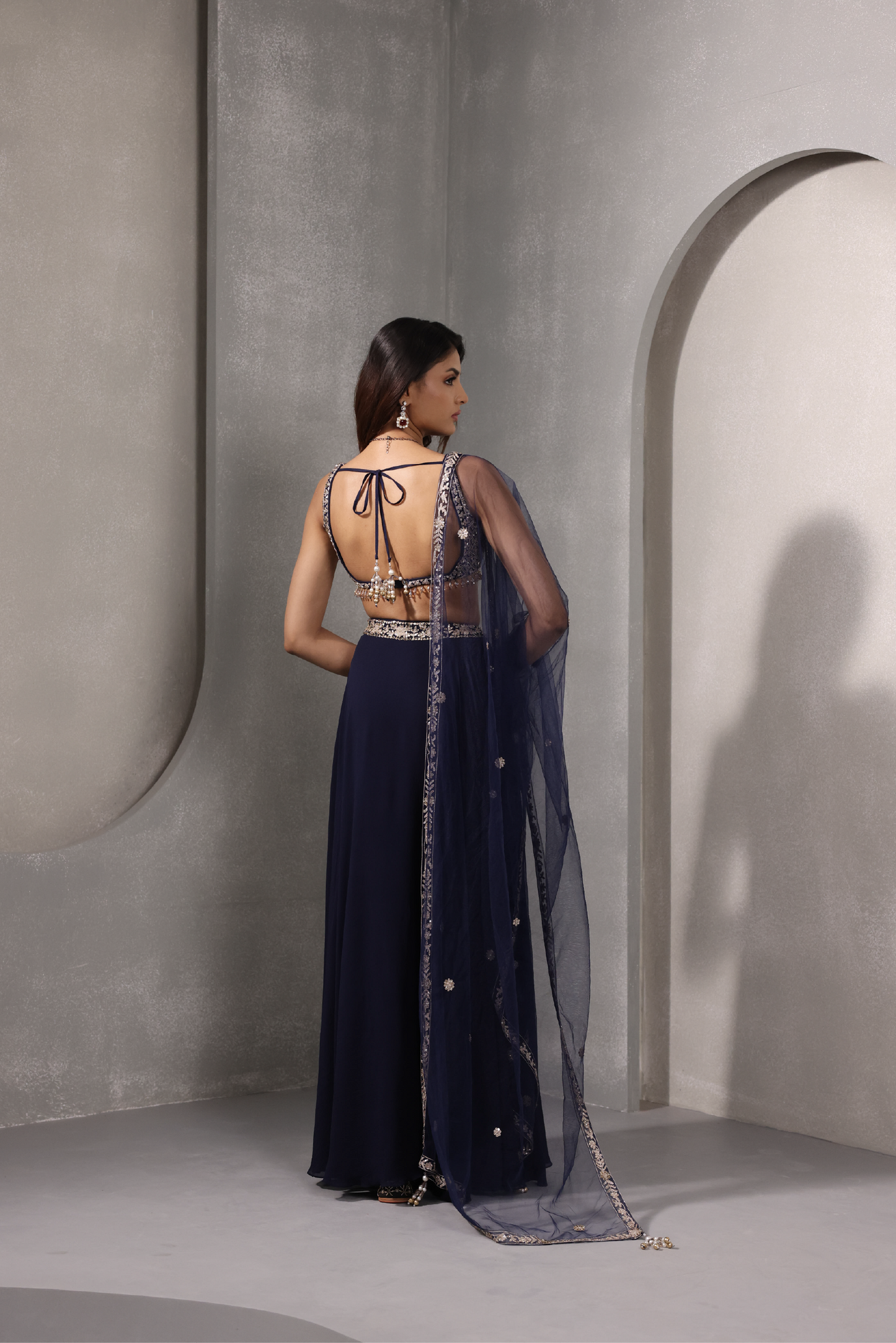Navy Blue Georgette Lehenga Set