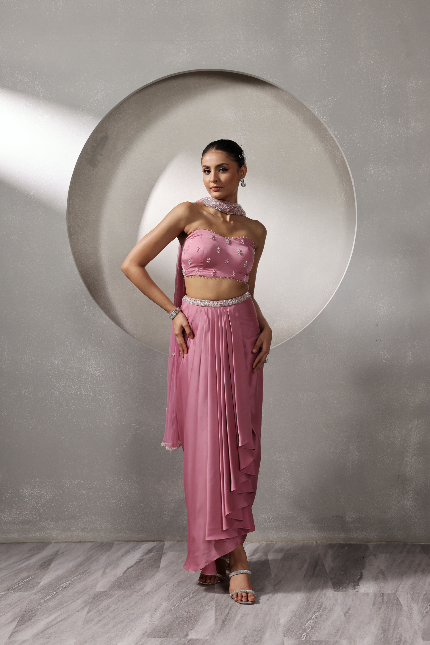 Blush Pink Choker-Drape Dupatta Set