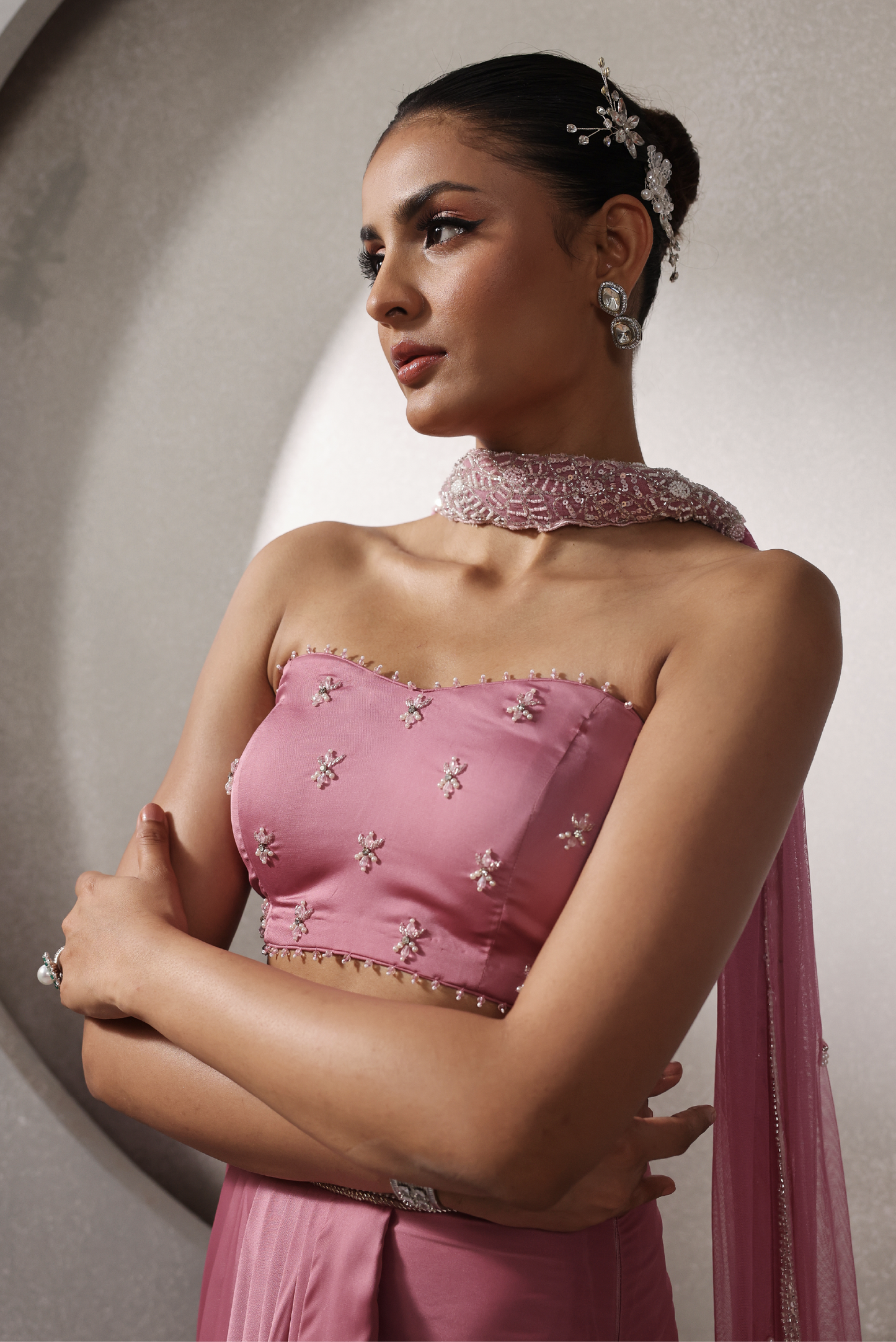 Blush Pink Choker-Drape Dupatta Set