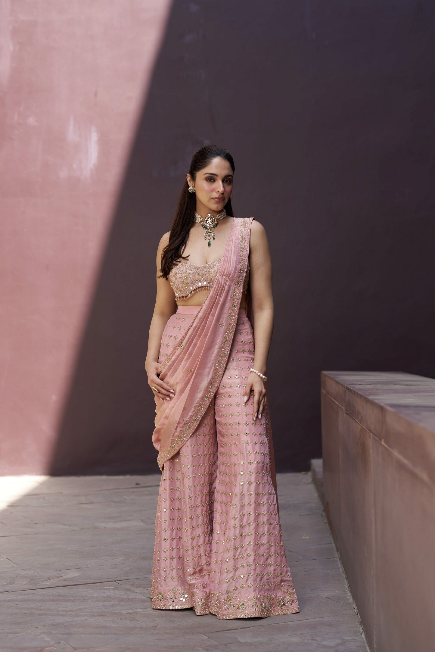Rose Gold Sharara Drape Set