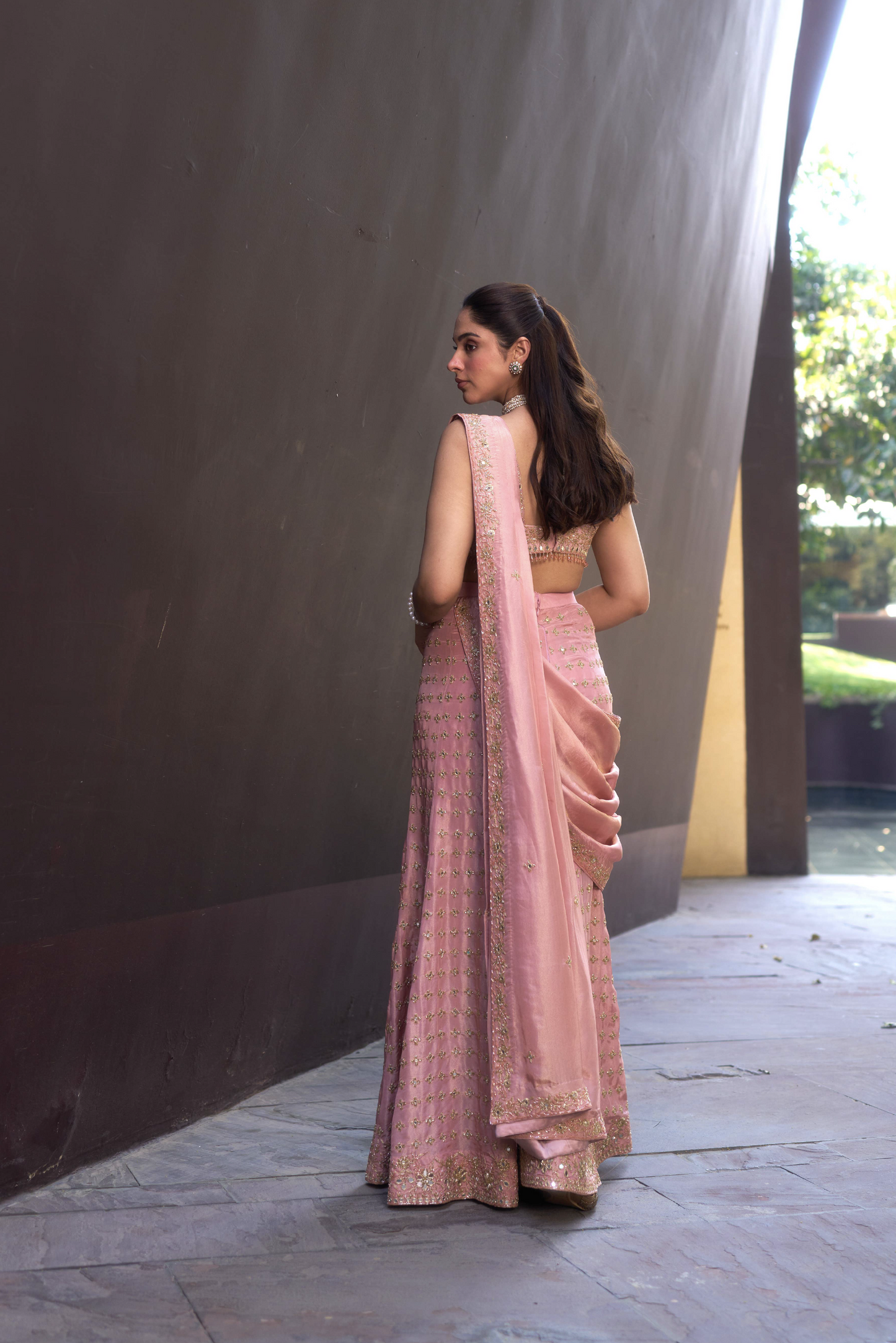Rose Gold Sharara Drape Set
