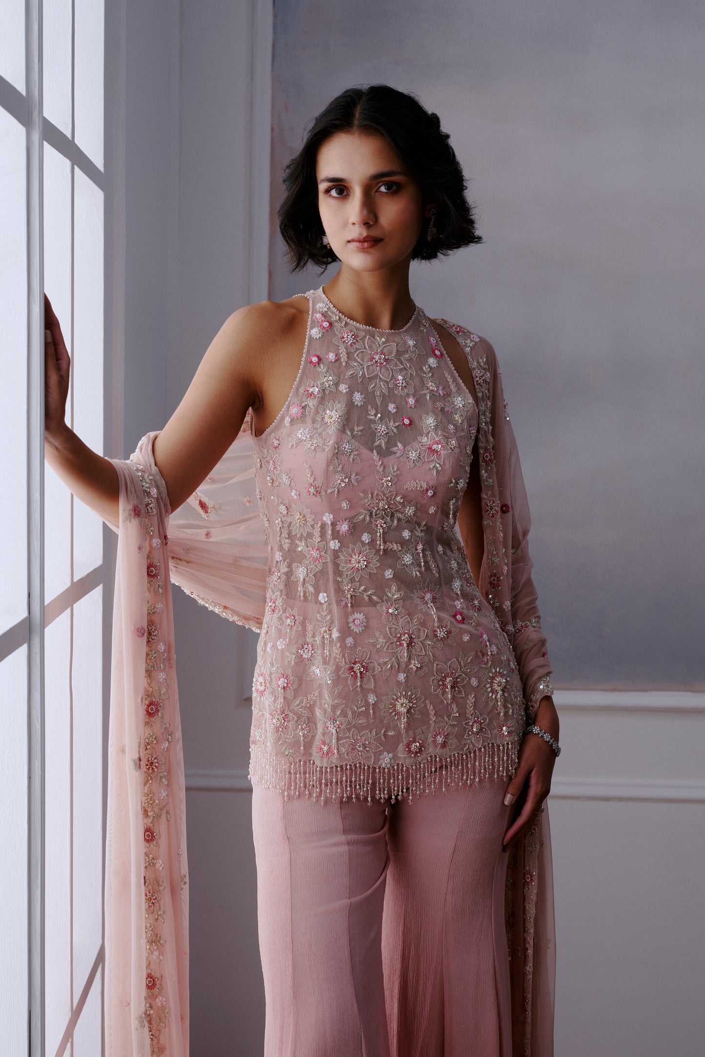 Blush Pink Floral Kurta Pant Set