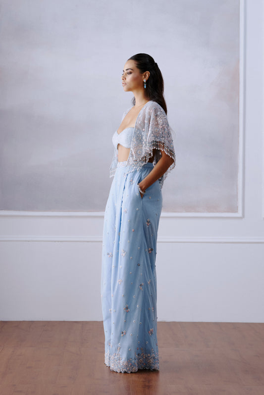 Light Blue Floral Cape Pants Set