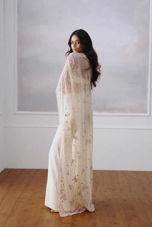 Ivory Floral Cape Pant Set