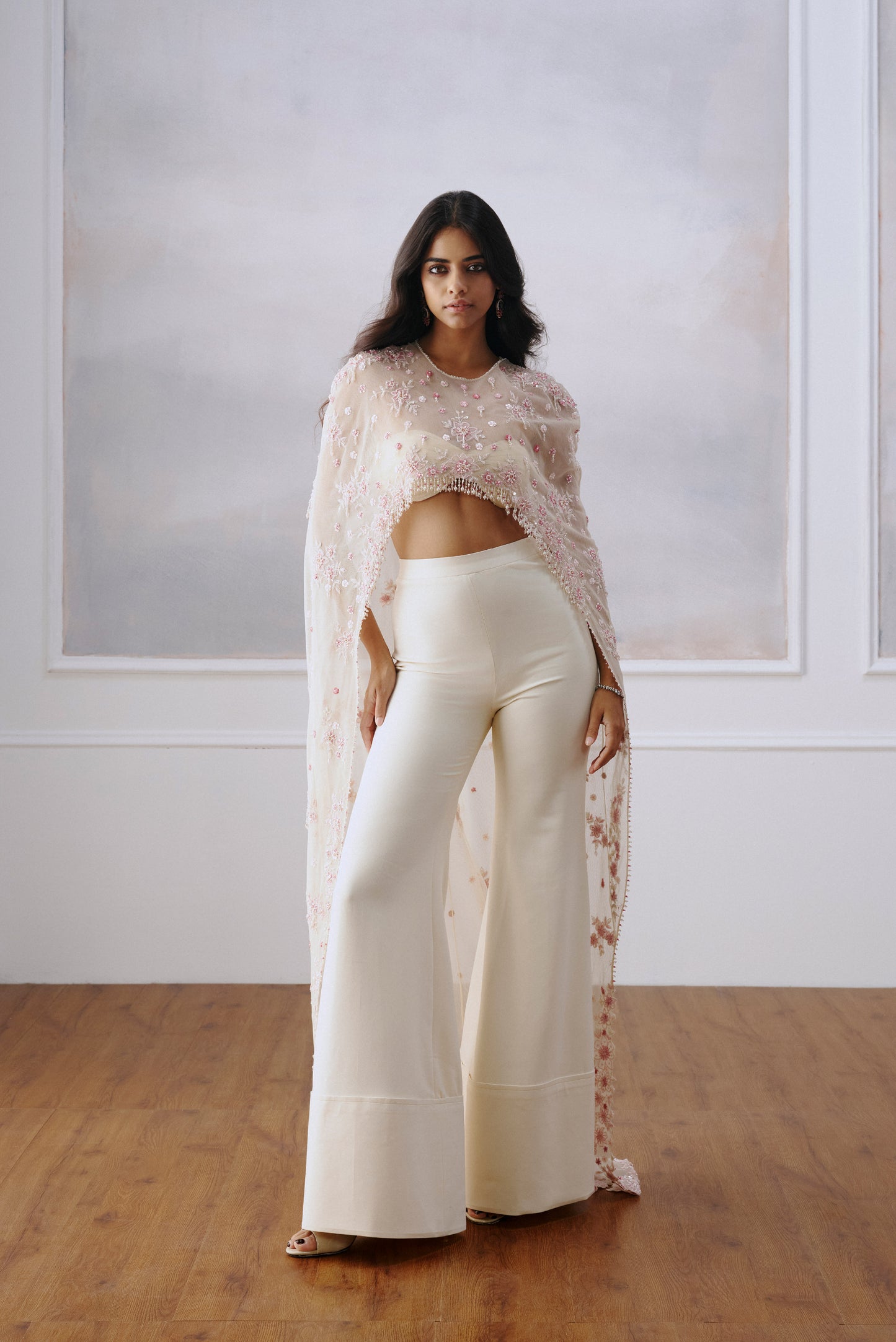 Ivory Floral Cape Pant Set