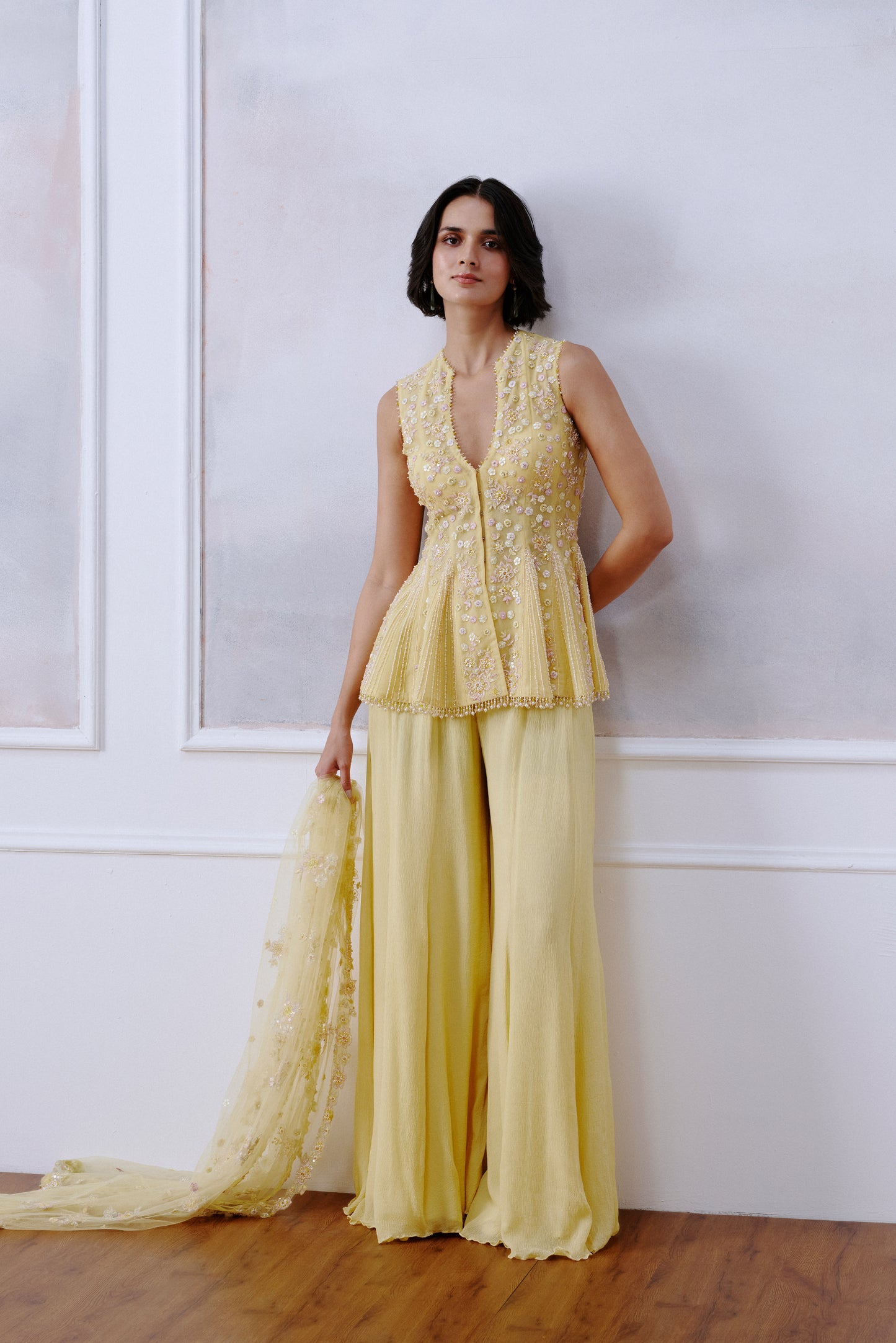 Butter Yellow Floral Kurta Pant Set