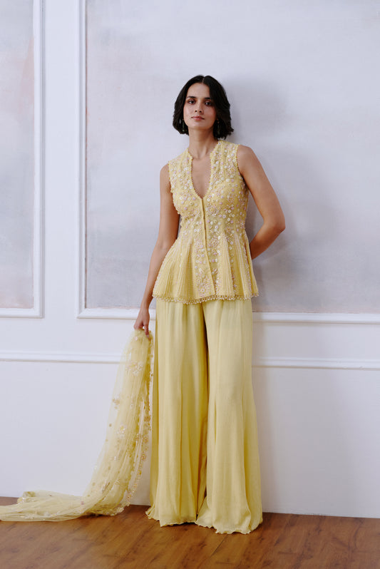 Butter Yellow Floral Kurta Pant Set