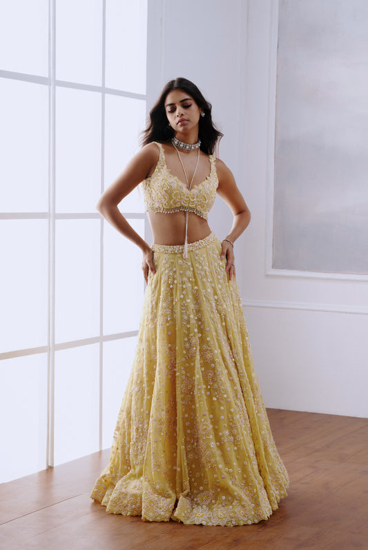 Butter Yellow Floral Lehanga Set