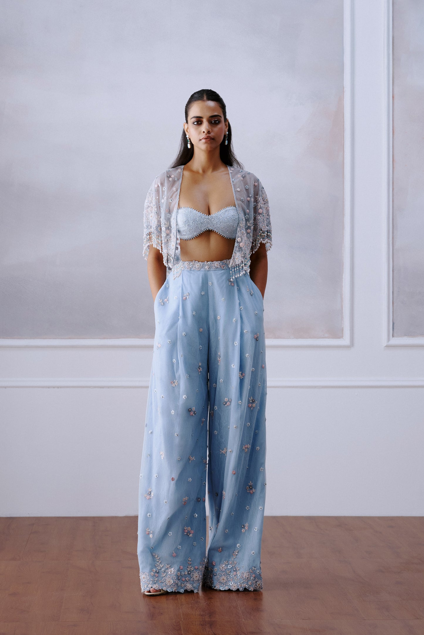 Light Blue Floral Cape Pants Set