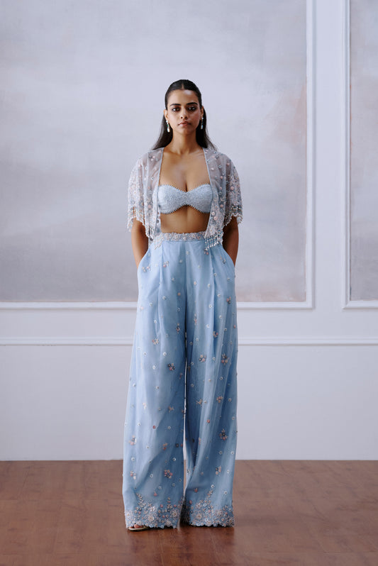 Light Blue Floral Cape Pants Set