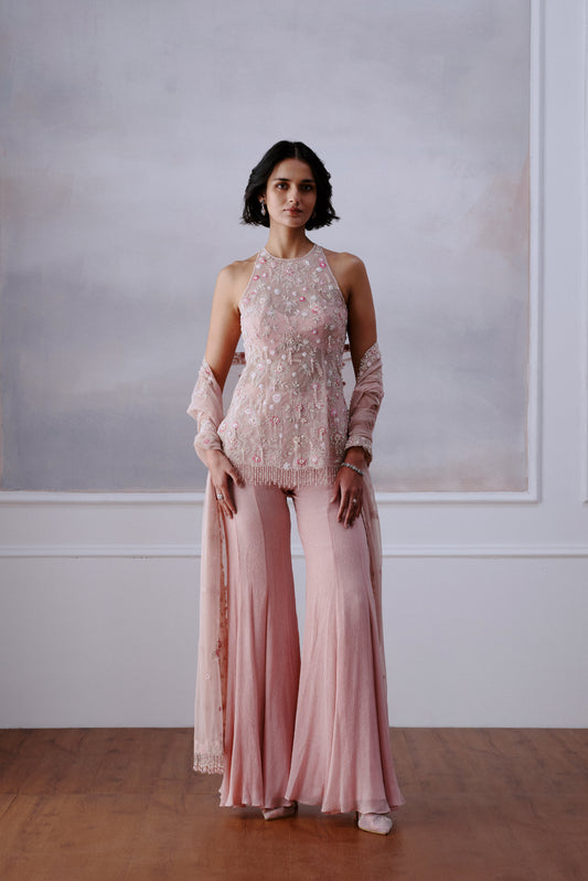 Blush Pink Floral Kurta Pant Set