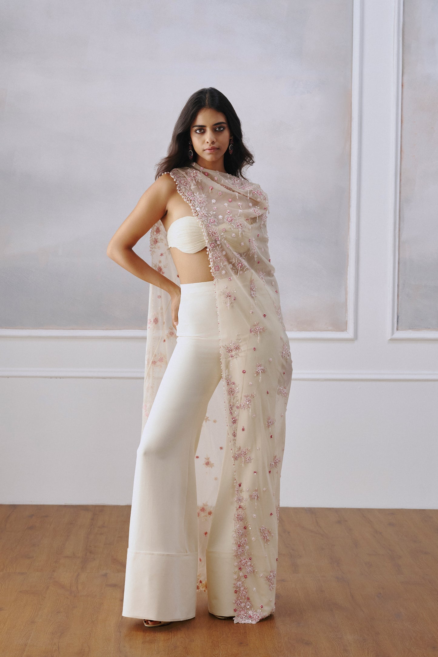 Ivory Floral Cape Pant Set