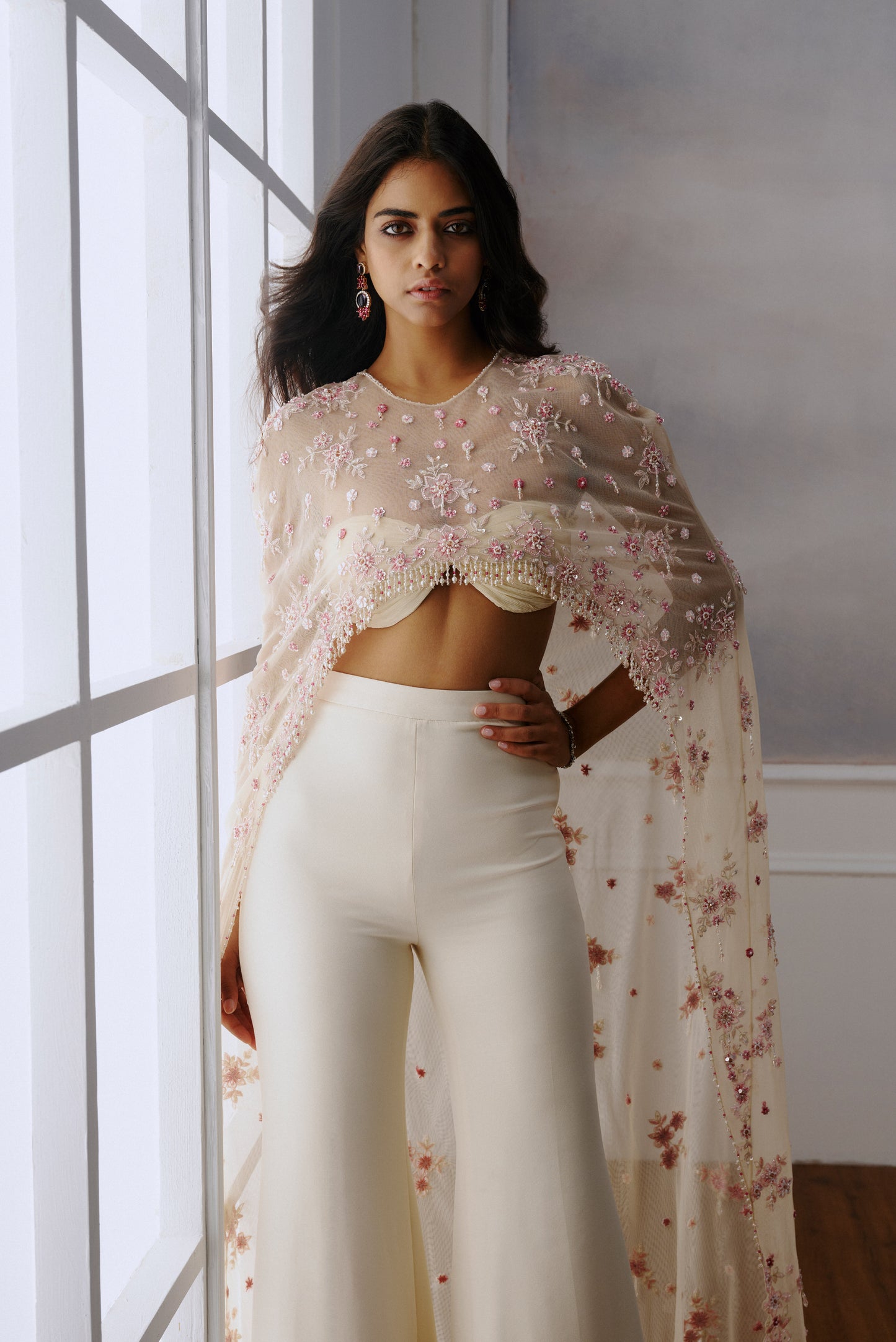 Ivory Floral Cape Pant Set