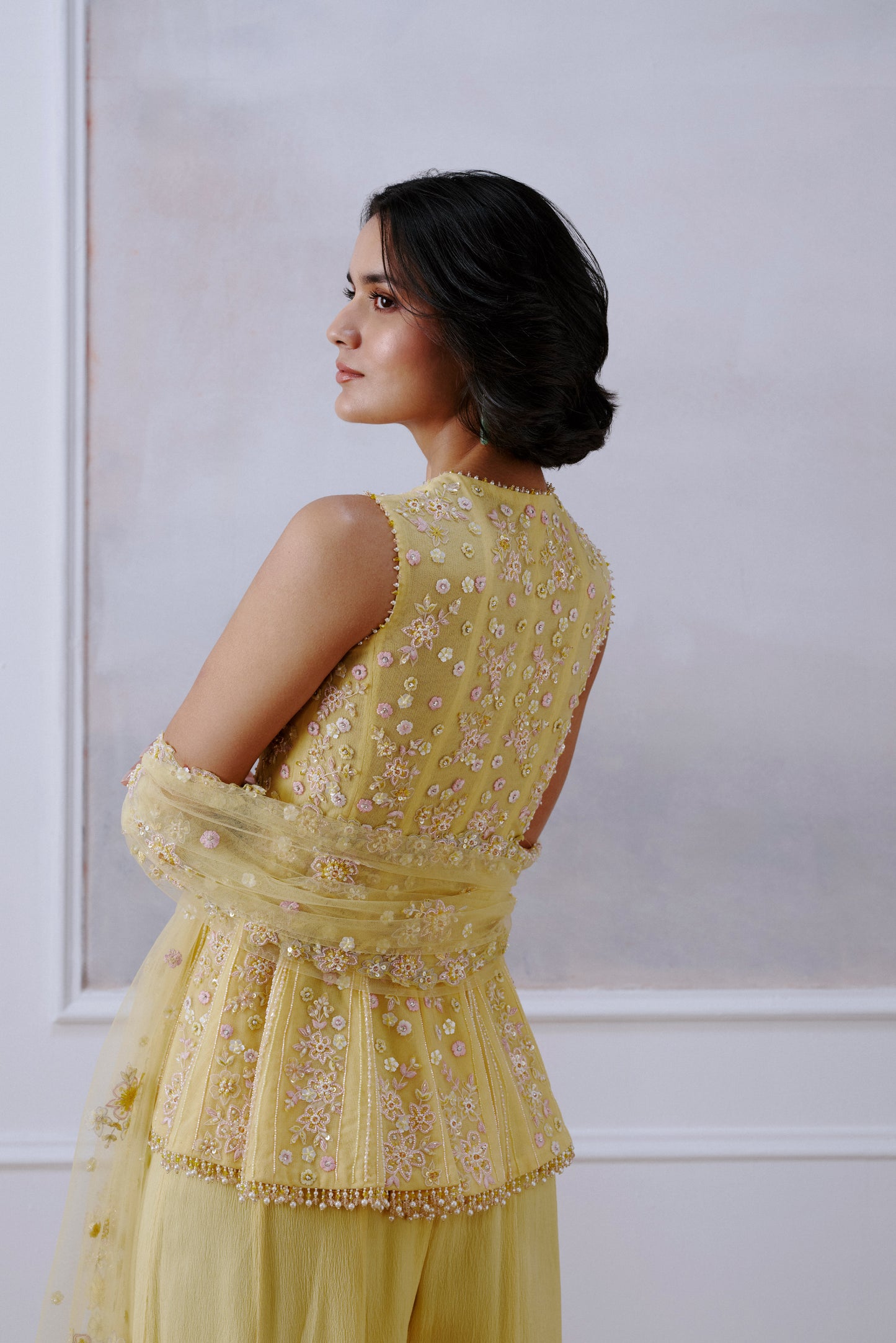 Butter Yellow Floral Kurta Pant Set