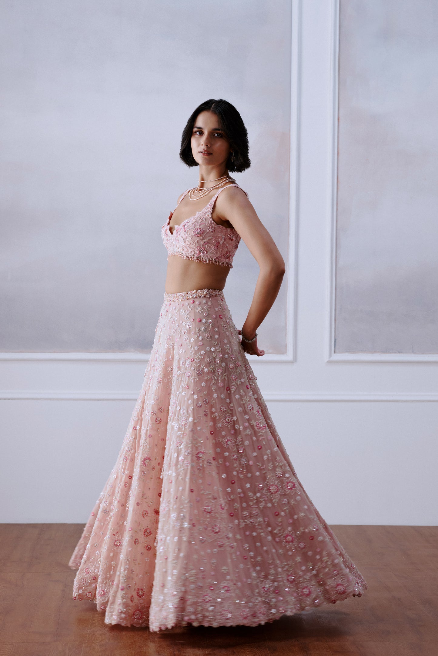 Blush Pink Floral Lehanga Set