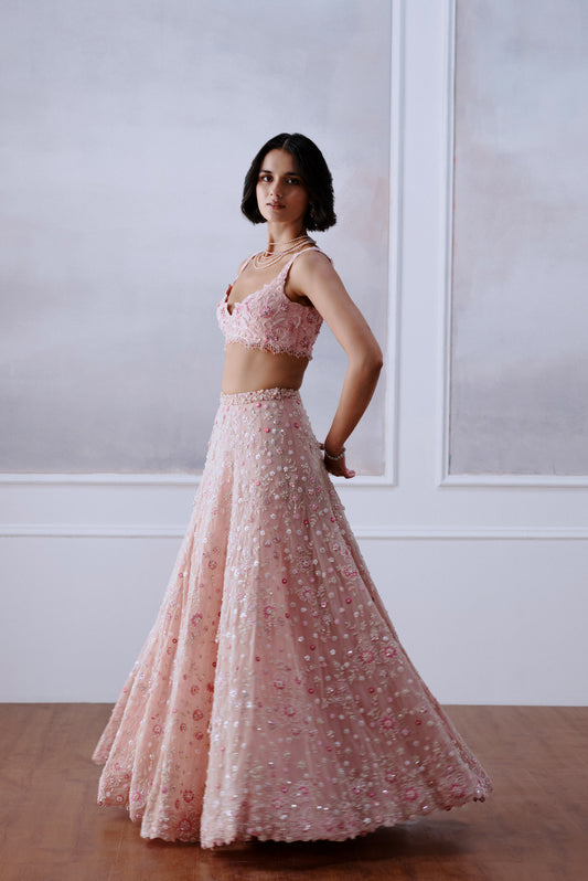Blush Pink Floral Lehanga Set