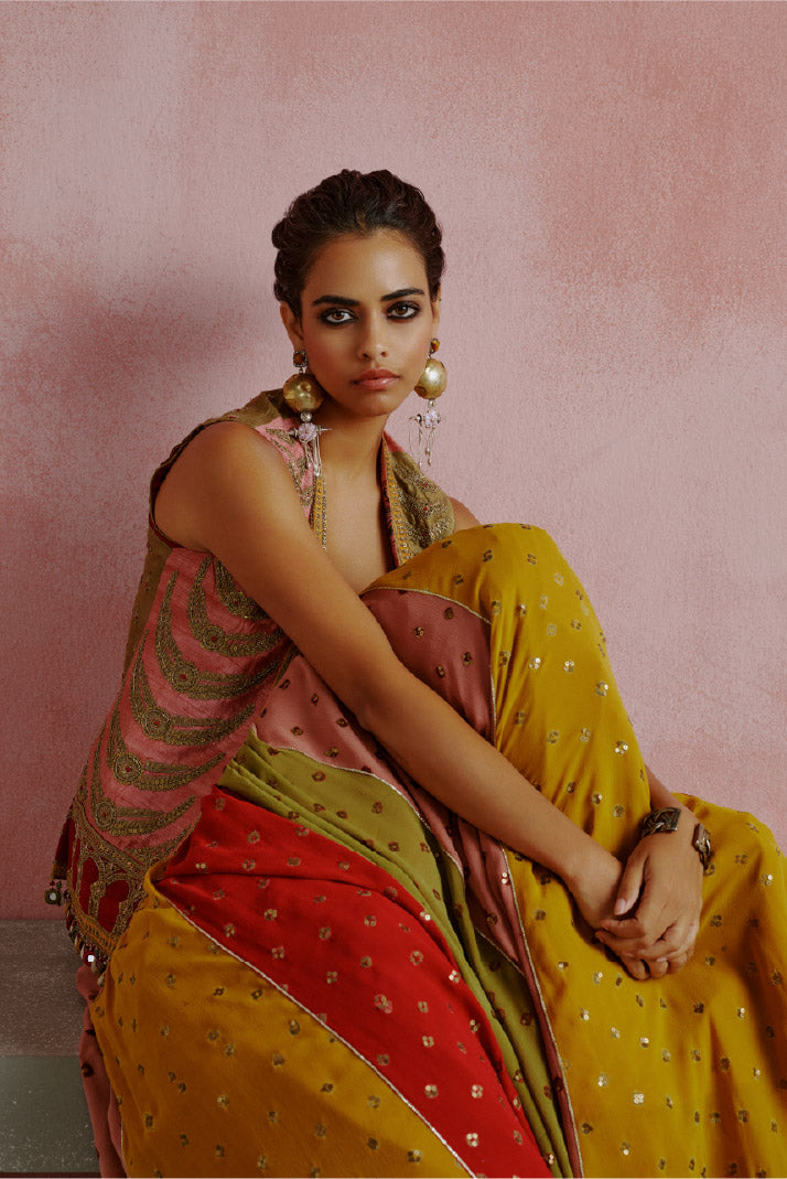 Multicolor Bandhani Lehanga Jacket Dori Embroidered Set