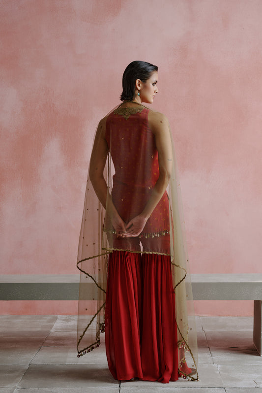 Deep Pink Bandhani Short Kurta Ghagra Set