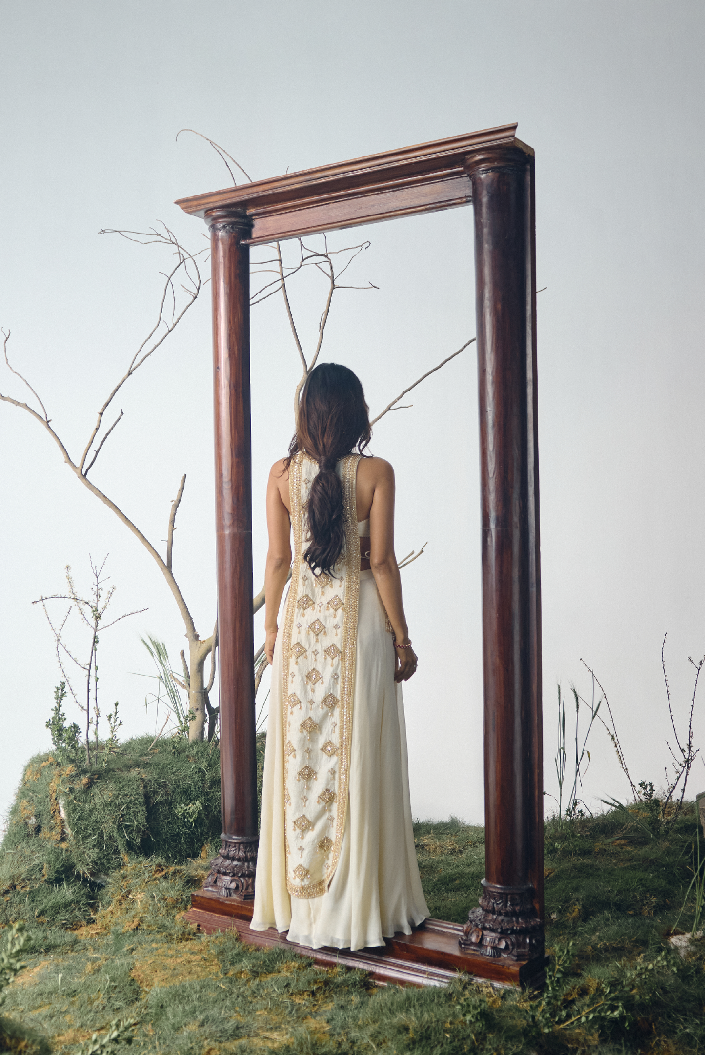 Ivory Embellished Chiffon Sharara Set