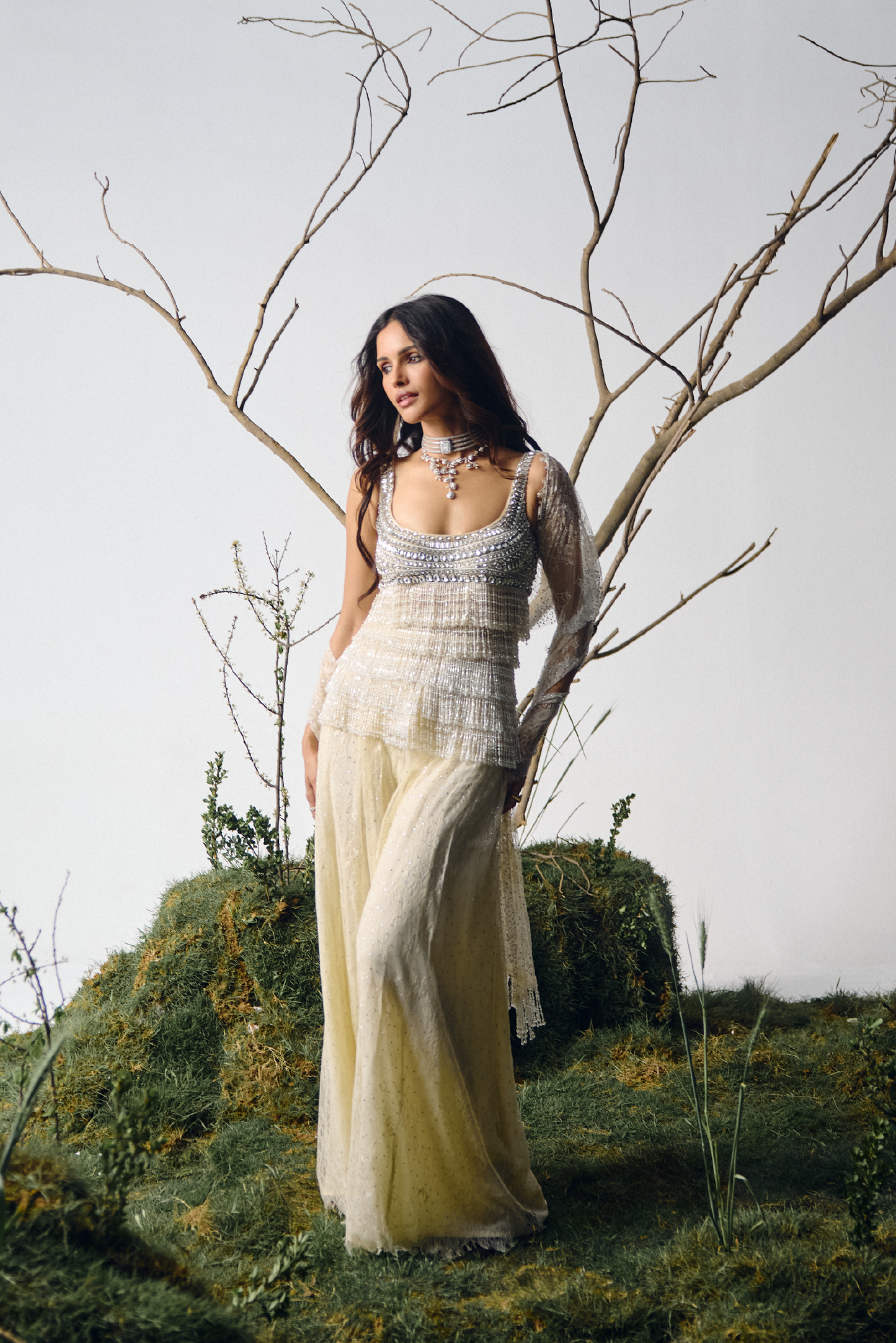 Ivory Fringe Embellished Sharara Set