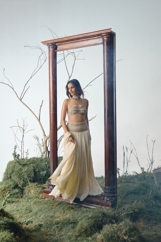 Ivory Stone Embellished Chiffon Lehenga Set
