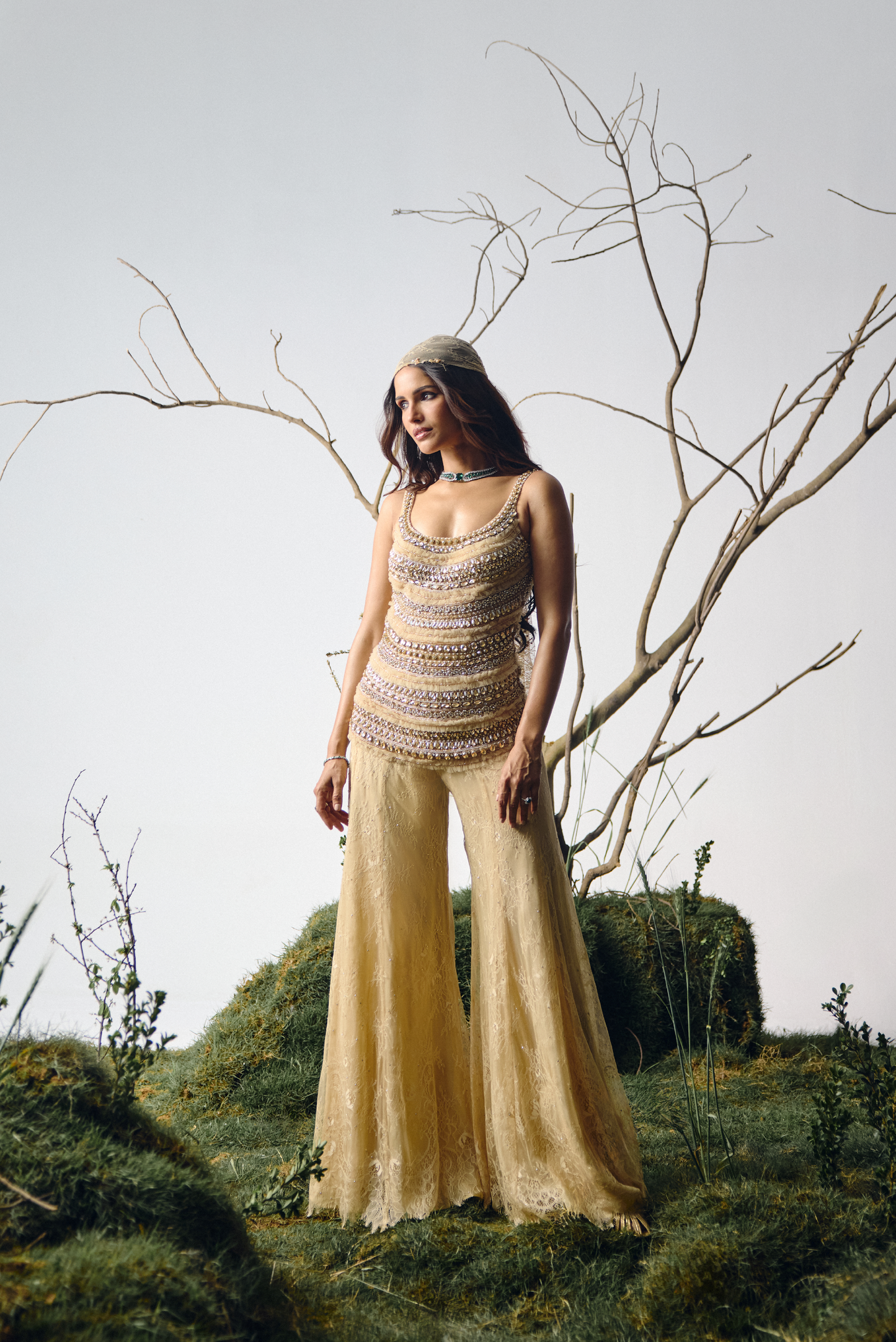 Champagne Gold Embellished Kurta Pants Set