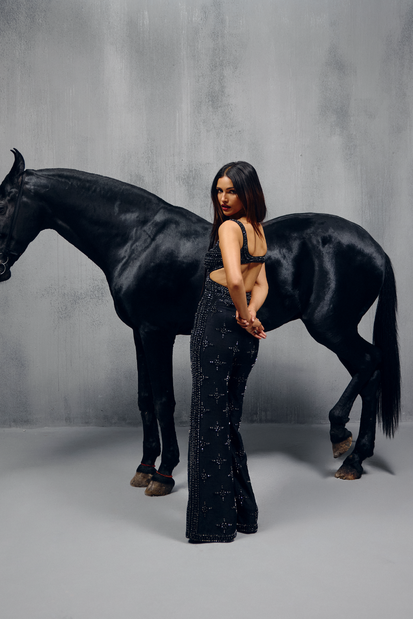 Black Stone Embellished Jumpsuit Set
