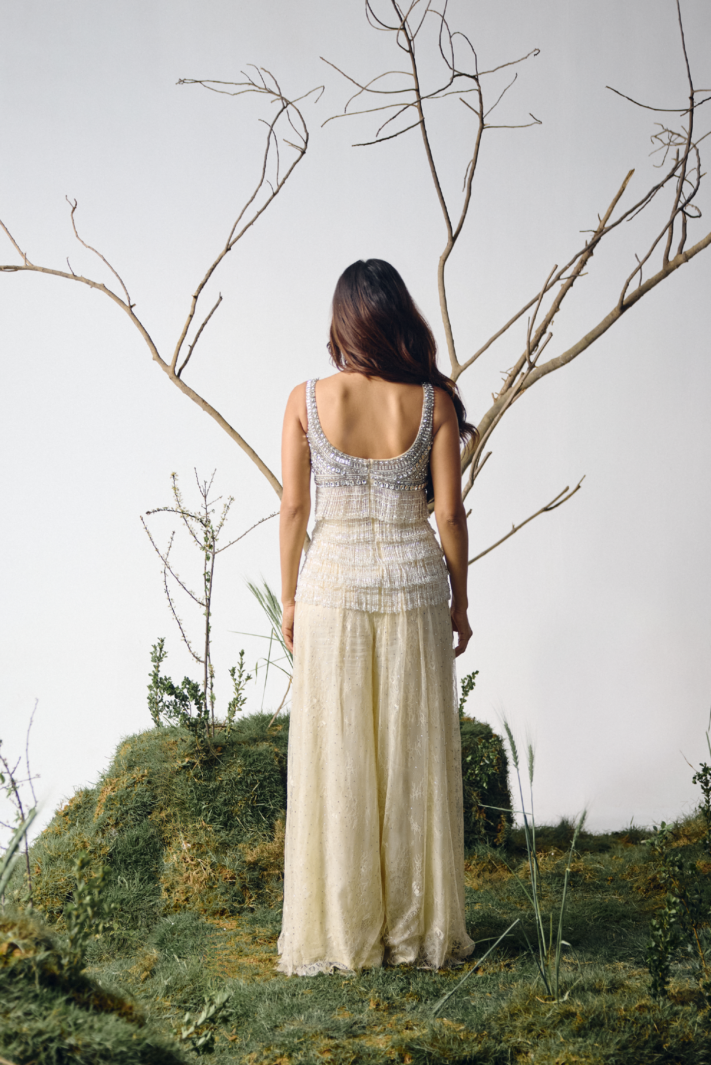 Ivory Fringe Embellished Sharara Set