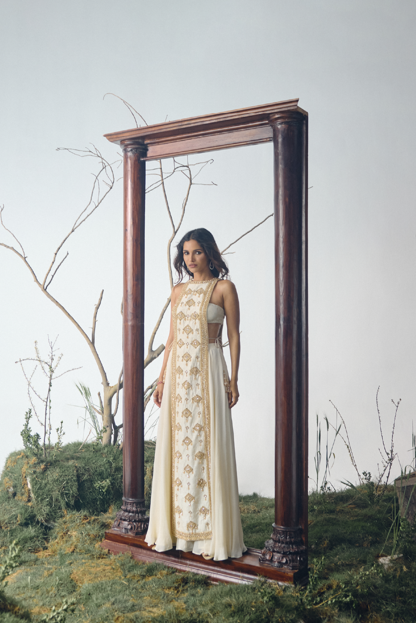 Ivory Embellished Chiffon Sharara Set