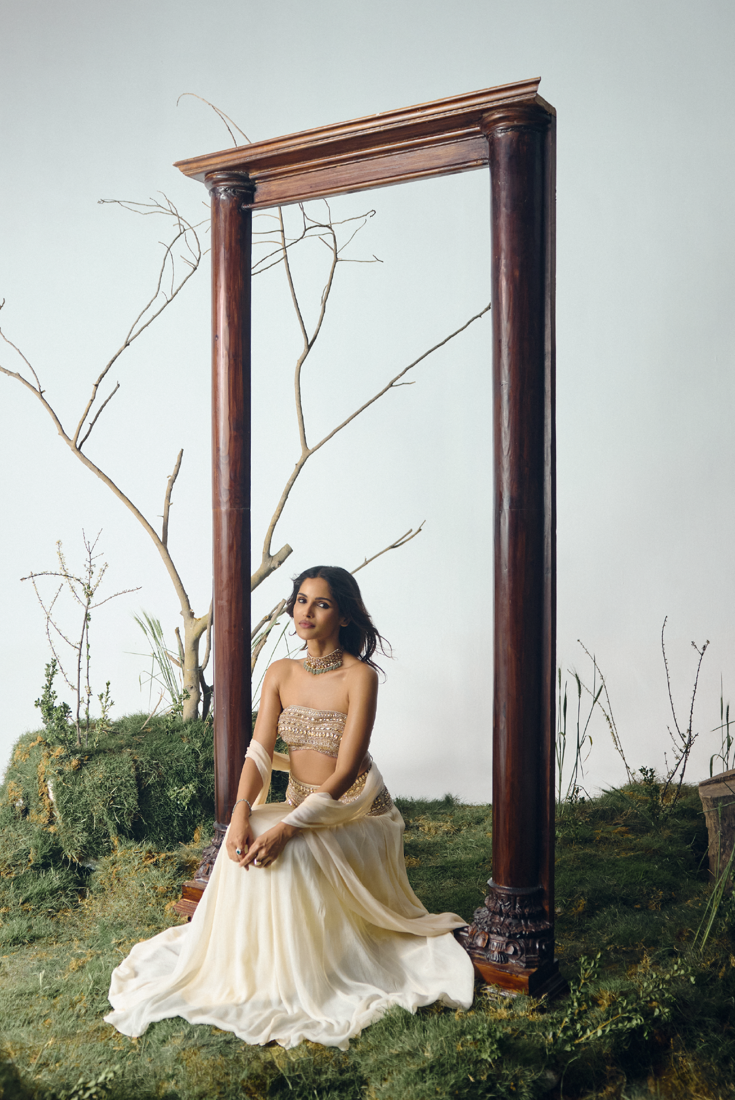Ivory Stone Embellished Chiffon Lehenga Set