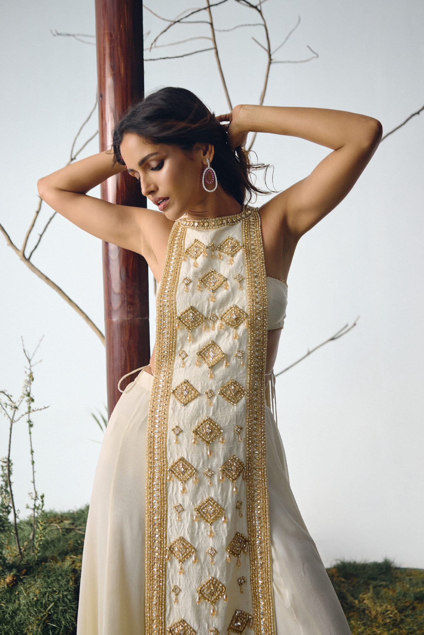 Ivory Embellished Chiffon Sharara Set